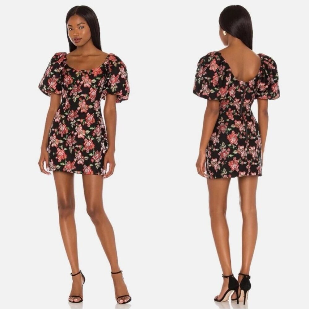 MINKPINK Black and Pink Floral Brocade Larache Mini Dress Size Small
